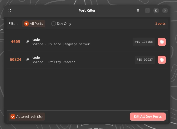 Linux Port Killer screenshot 1